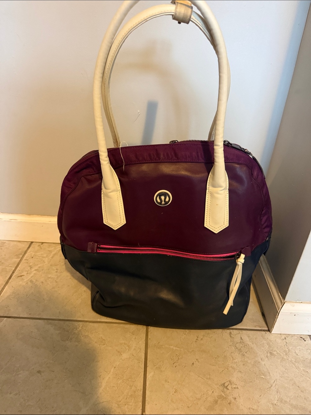 lululemon athletica Purple, Black & Cream Colorblock Tote